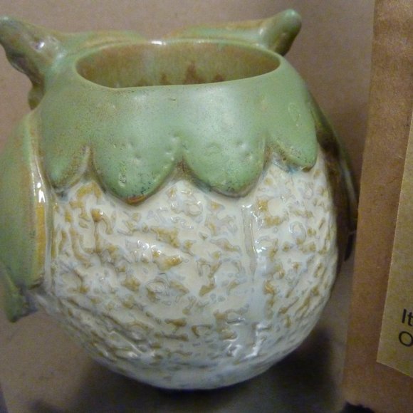 🦉 Owl candle holder Celedon Earthenware Rustic NIB - Picture 5 of 6